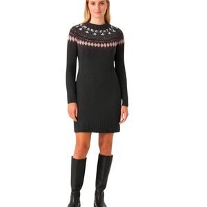 J. Crew Jewel Embellished Fair Isle Gray Wool Blend Mini Sweater Dress Size XS
